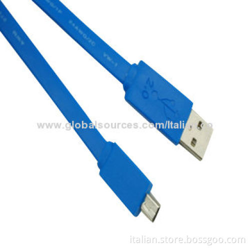 High-speed Flat Micro 5-pin USB2.0 Charging Cables for Mobile Phones, 1m Length